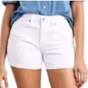 Levi's Jean Shorts Woman Sz 30 White Stretch Denim Mid Rise 4" Cuffed Hems New